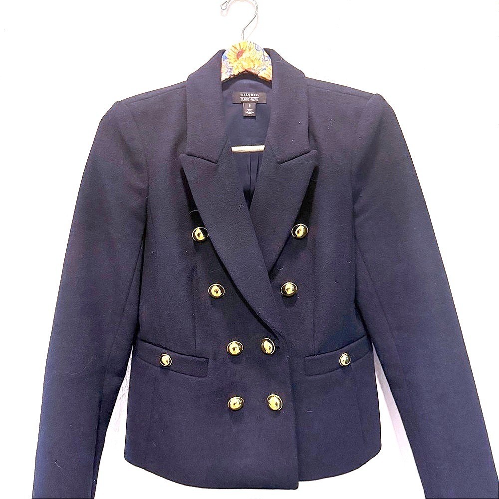 Nordstrom Halogen Atlantic Pacific Classic Double‎ Breasted Navy Blazer Size 8